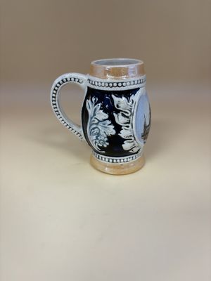Stein. Germany. Trier Landscape Painting &amp; Floral Decal on Sides &amp; Text "1959  Jahr d. Heligen Rockes." 3.25"H