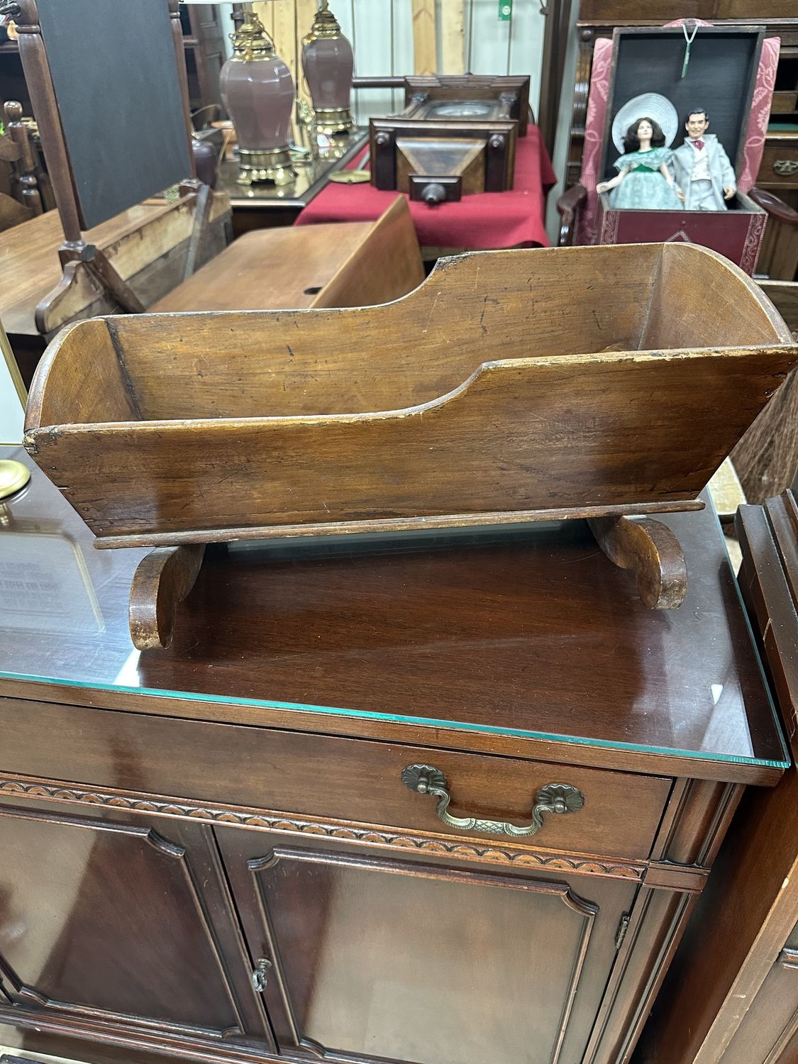 Furniture. USA. Doll Cradle. Antique. Wood. 20.5&quot;L