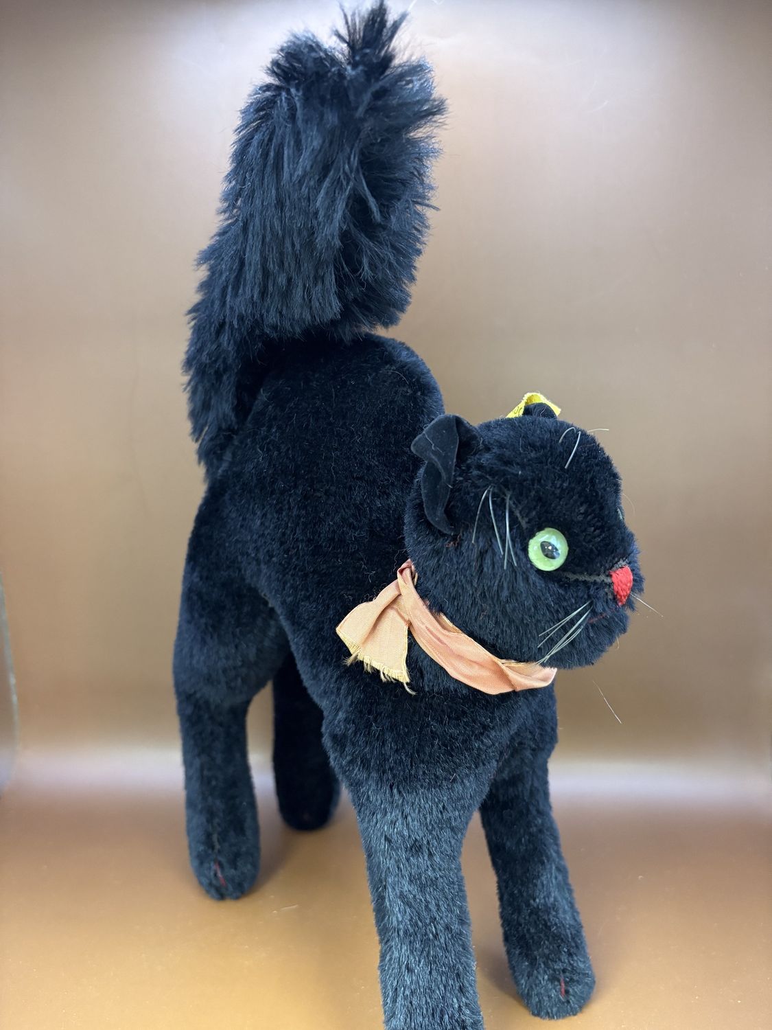 Plush. Germany. Steiff. Cat. Black, Scared. Mohair. Vintage. 12&quot;H