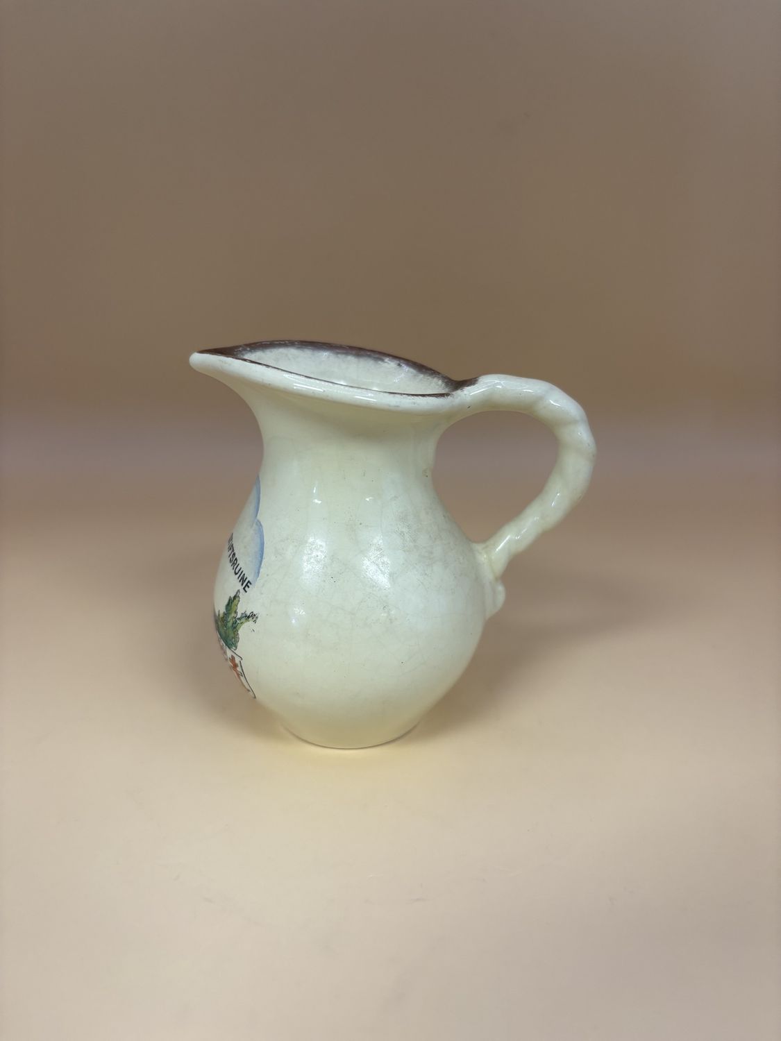 Porcelain. Germany. Small Cream Pitcher. Decorated w/ Stiftsruine, Bad Hersfeld. 3.5&quot;H