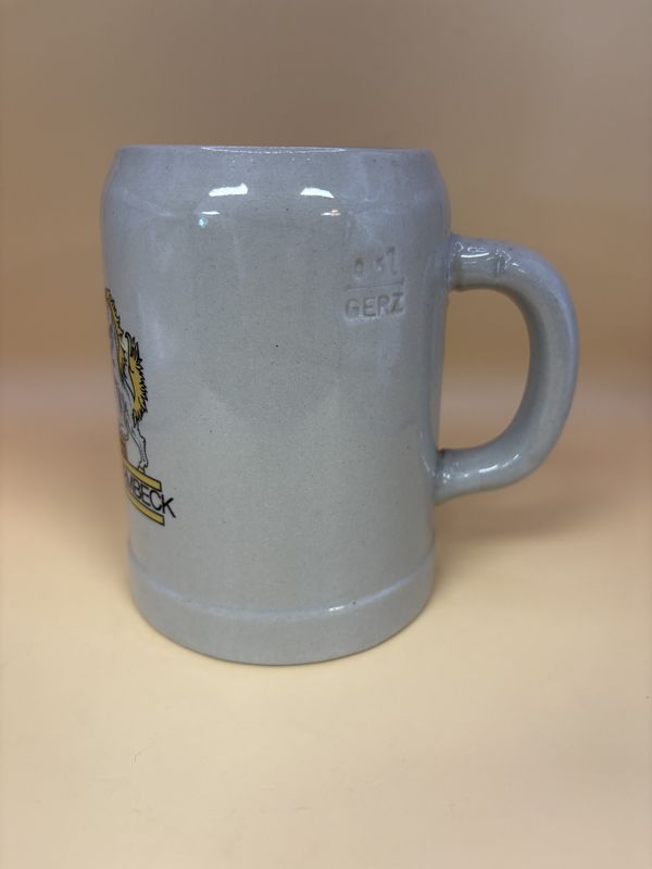 Stein. Germany. Beer Mug. Vintage. Grey w/ the Osterholz-Scharmbeck Coat of Arms. 5.25&quot;H