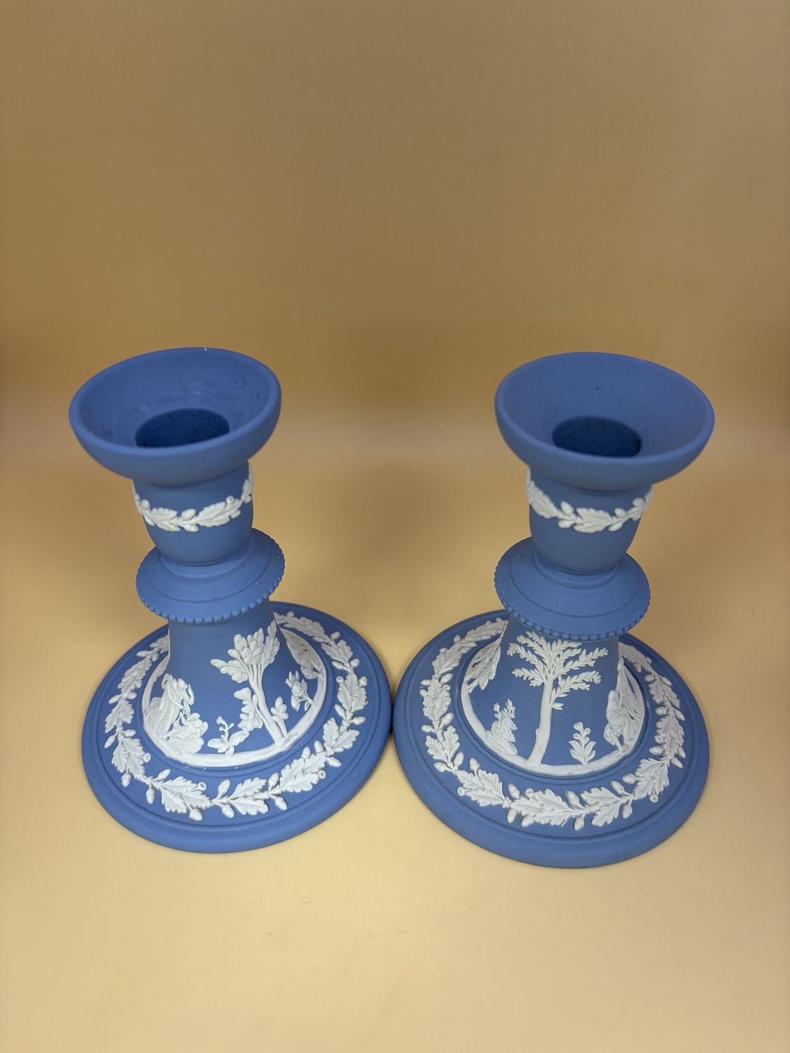 Jasperware. England. Wedgewood. Candlesticks (Set of 2). 4.75&quot;H