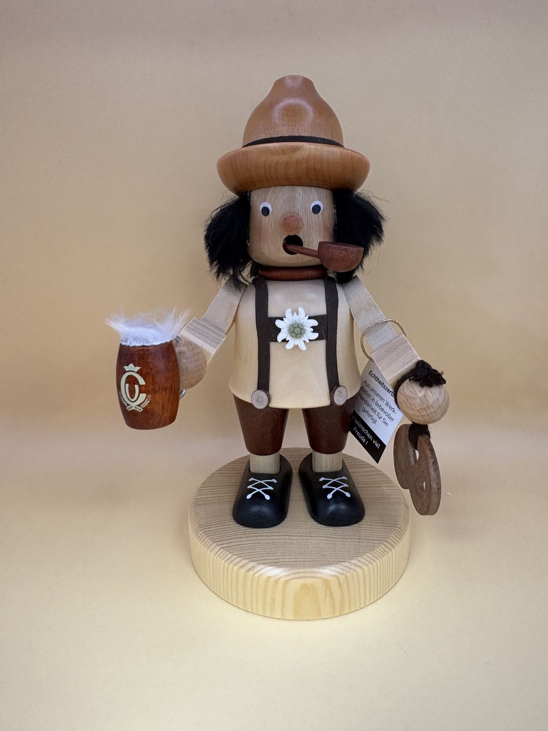 Smoker. Germany. Christian Ulbricht. Bavarian Man with Beer Stein.  9&quot;H
