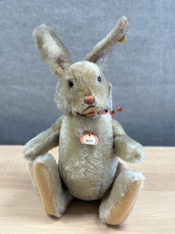 Plush. Germany. Steiff. Rabbit. &quot;Niki.&quot; Jointed Light Brown Mohair. 15&quot;H