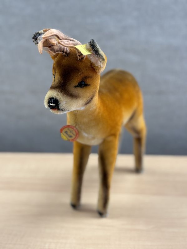 Plush. Germany. Steiff. Deer w/ Antlers. Light Orange Mohair. 13&quot;H