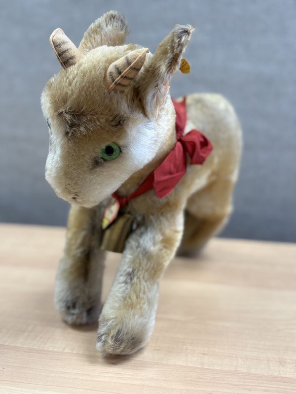 Plush. Germany. Steiff. Goat. &quot;Zicky.&quot; White Mohair. 12.25&quot;H