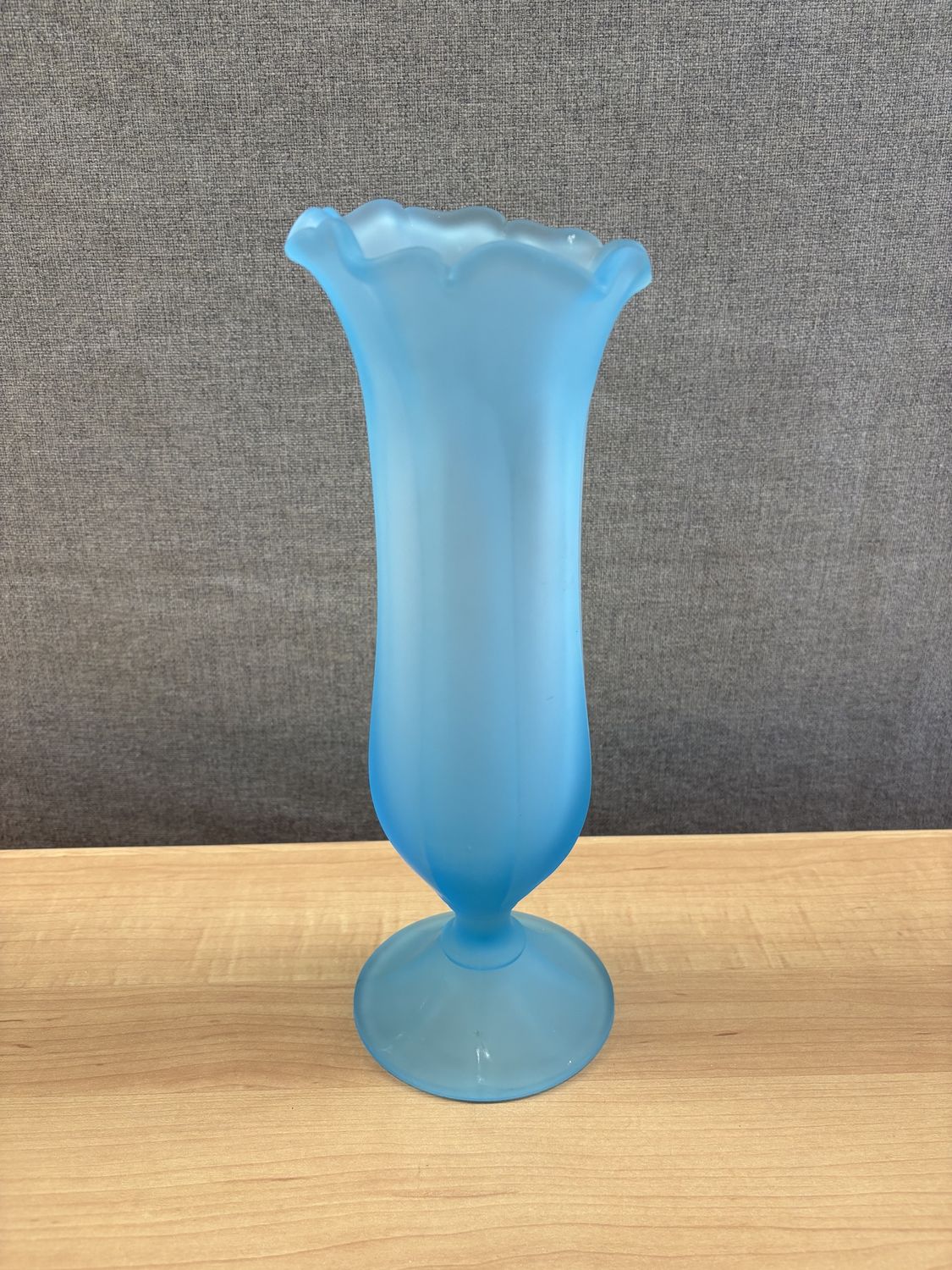 Glass. USA. Westmoreland. Vase. Vintage. Sky Blue Satin Frosted Glass. 12.75&quot;H