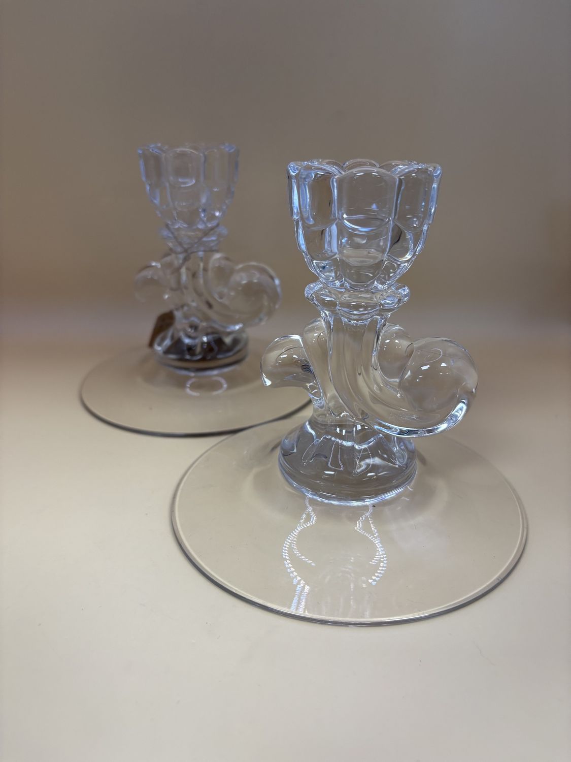Glass. USA. Cambridge. Candle Holders. Vintage. Glass Cascade (Set of 2). 4.5&quot;H