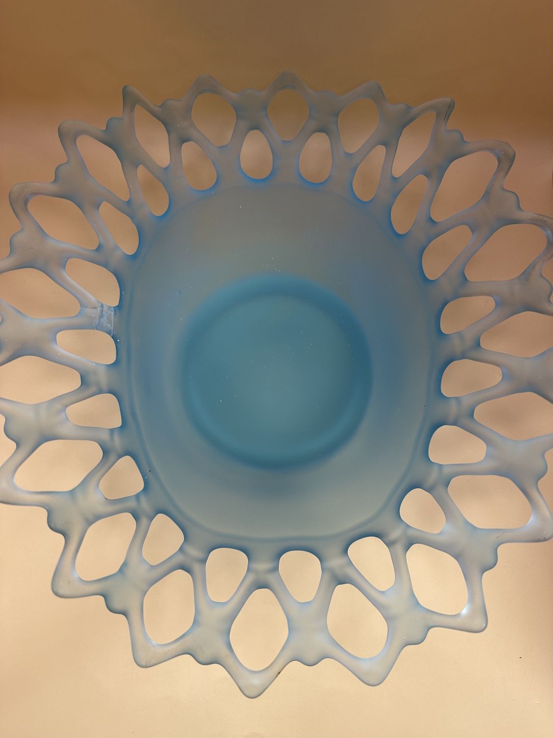 Glass. USA. Westmoreland. Doric Lace Edge Oval Fruit Bowl. Satin Blue. 12&quot;W