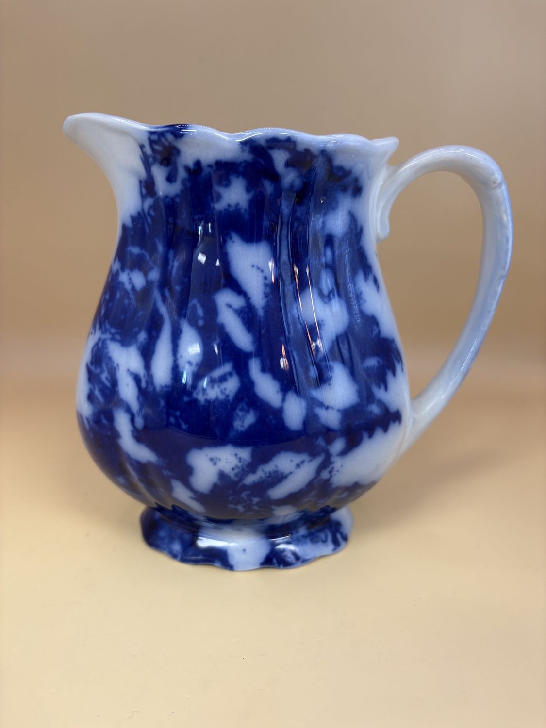 Porcelain. Victoria Ware. England. Blue Flow Pitcher. 5.5&quot;H