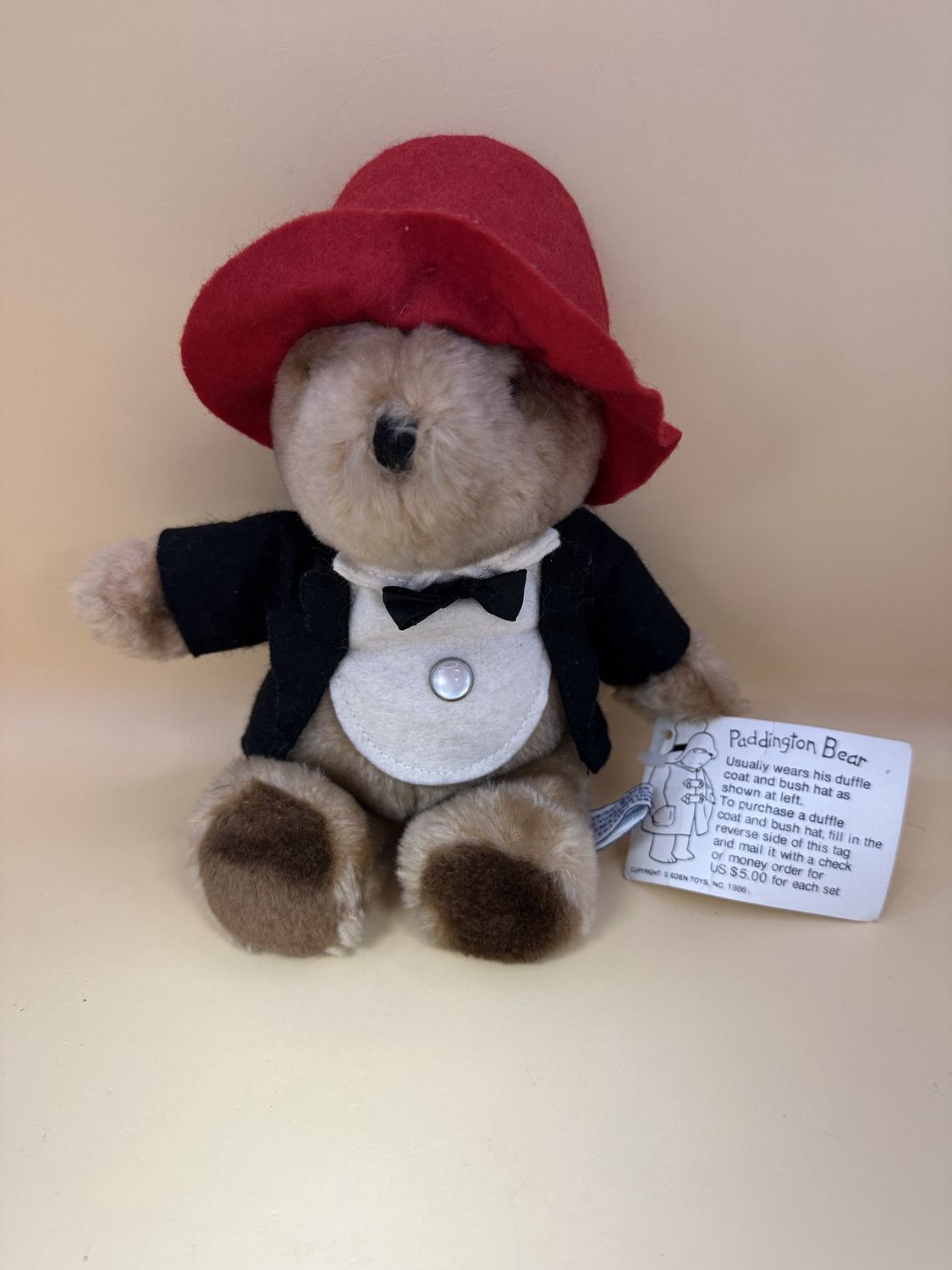 Plush. Paddington Bear in Tuxedo. Vintage (1986). 9&quot;H