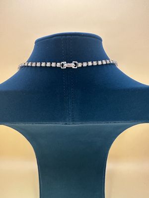 Jewelry. Necklace. Silver Necklace w/Square Crystals &amp; Flower Drop. 15"L