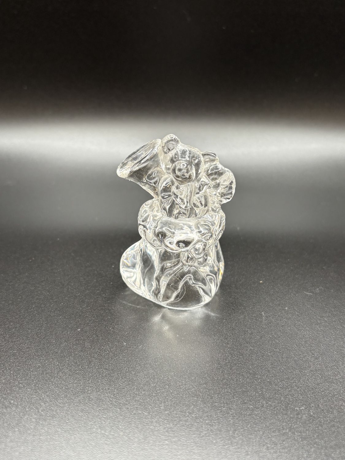 Crystal. Germany. Gorham. Small Bear in Stocking Figurine. 2.5&quot;H