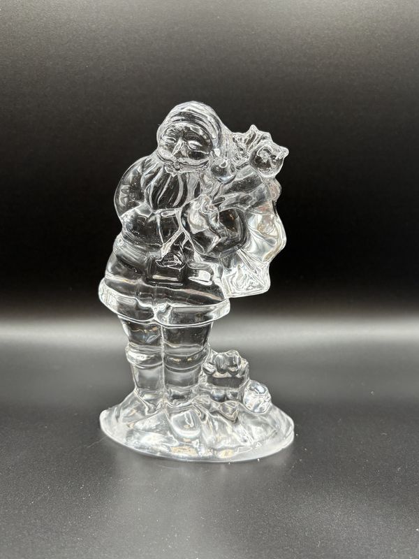 Candle Holder. Crystal Figurine of Santa with Toy Bag. 6.25&quot;H