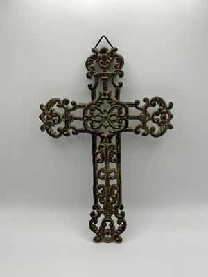 Decor. Metal Cross. Verdigris Finish. 12"H