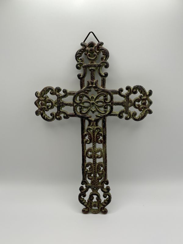 Decor. Metal Cross. Verdigris Finish. 12&quot;H