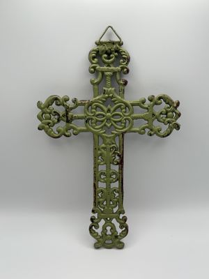Decor. Metal Cross. Verdigris Finish. 12"H