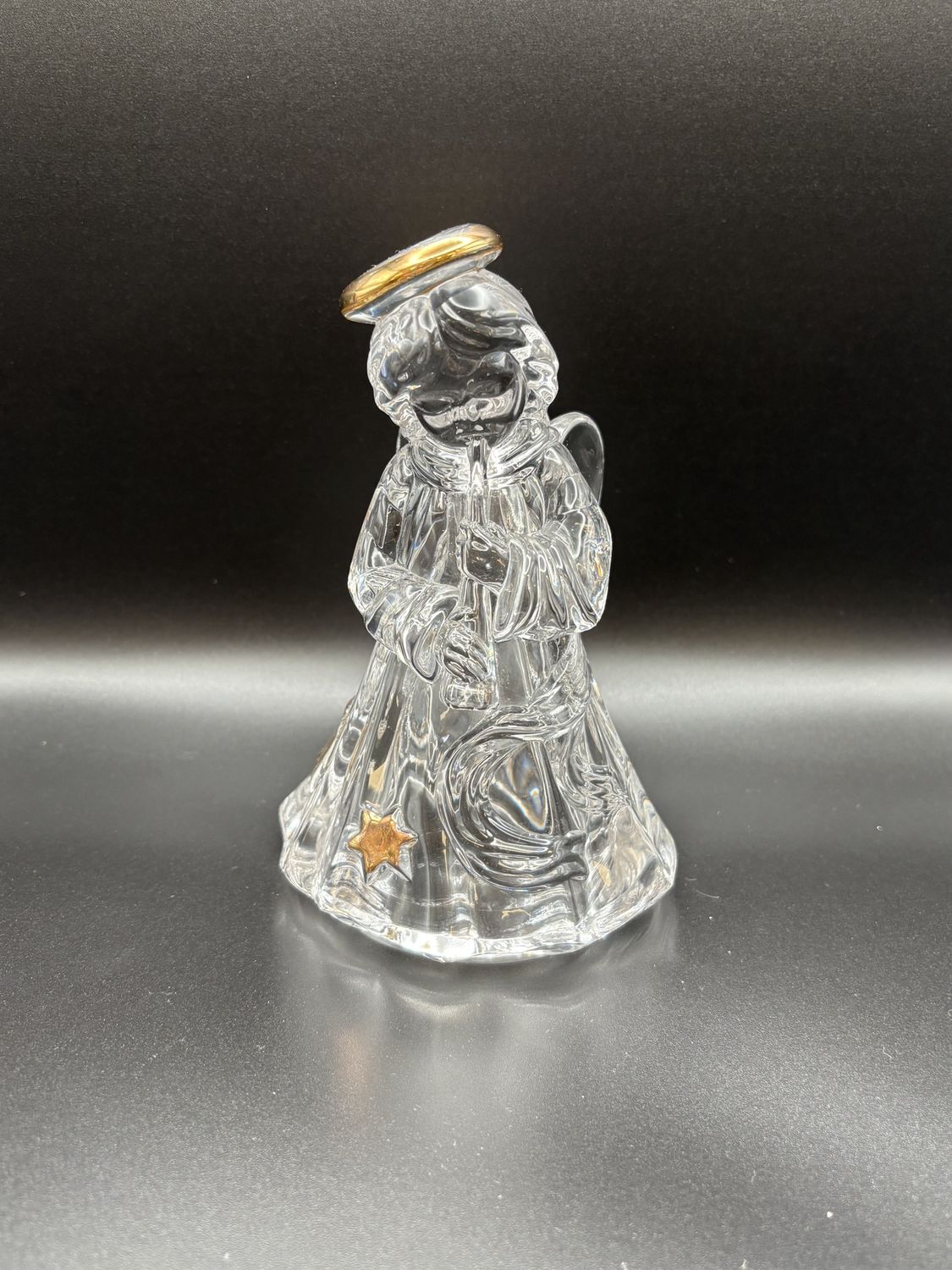 Crystal. Mikasa. Angel Playing a Flute w/Gold Details Figurine. 6&quot;H