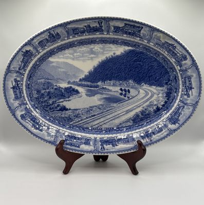 Ceramic. USA. Lamberton. Serving Platter. Baltimore and Ohio Railroad. White &amp; Blue. Vintage (1927). 15.75"W