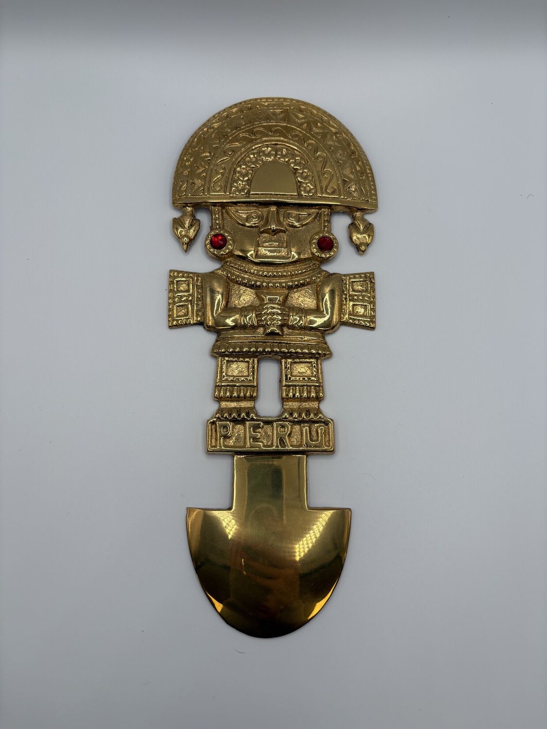 Metal. Peru. Gold Tumii (Ceremonial Blade) w/Ruby Accents. 10.5&quot;H