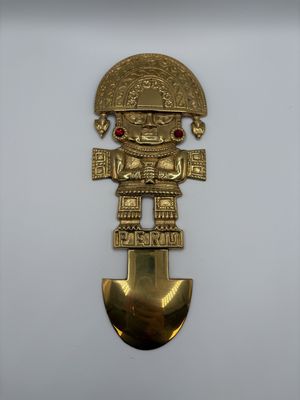 Decor. Peru. Brass Tumi (Ceremonial Blade) w/Ruby Accents. 10.5"H