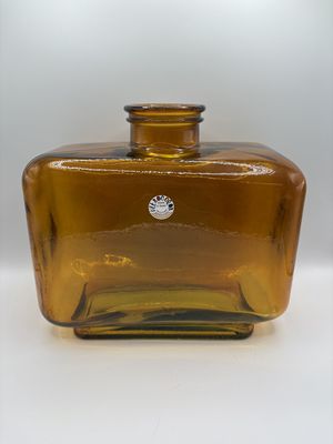Glass. Spain. Vitrocolor. Large Rectangular Vase. Amber-colored. 8.5"H x 9.25"W