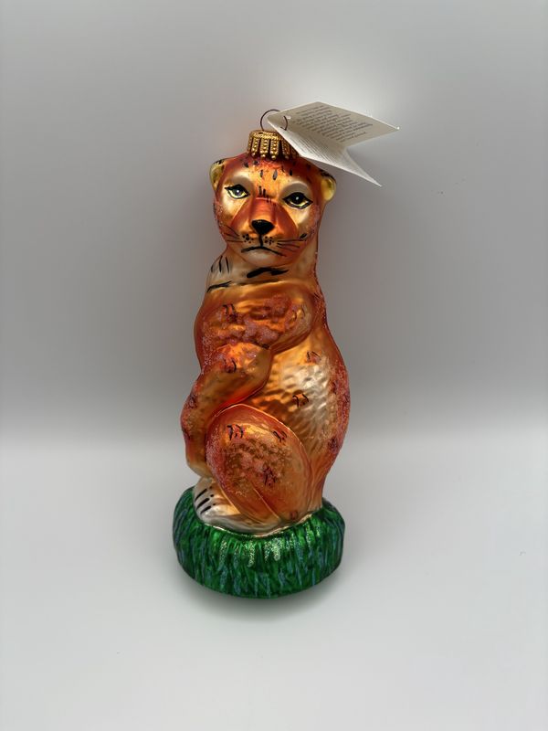Ornament. Poland. Christopher Radko. &quot;Sitting Pretty&quot; Cheetah. Rare. 8&quot;H