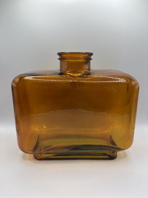 Glass. Spain. Vitrocolor. Large Rectangular Vase. Amber-colored. 8.5"H x 9.25"W