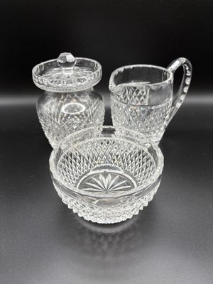 Crystal. Ireland. Waterford. Creamer (4.25"H), Bowl (2.25"H), and Sugar (4.75"H) Set.
