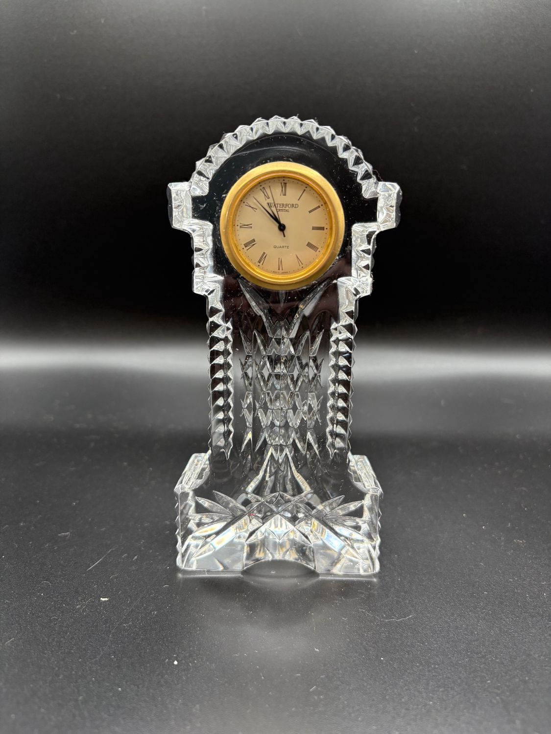 Clock. Ireland. Waterford Crystal. Gold Faced Grandfather Clock. 6&quot;H