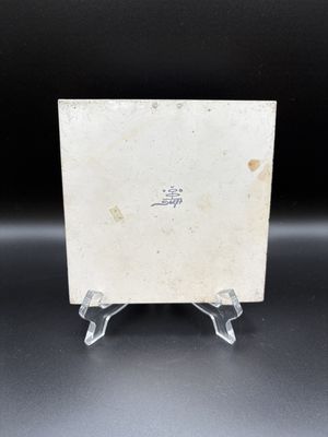 Ceramic. Netherlands. Delft. White &amp; Blue Decorative Tile w/Windmill and Church in Background Design. 5.25"H