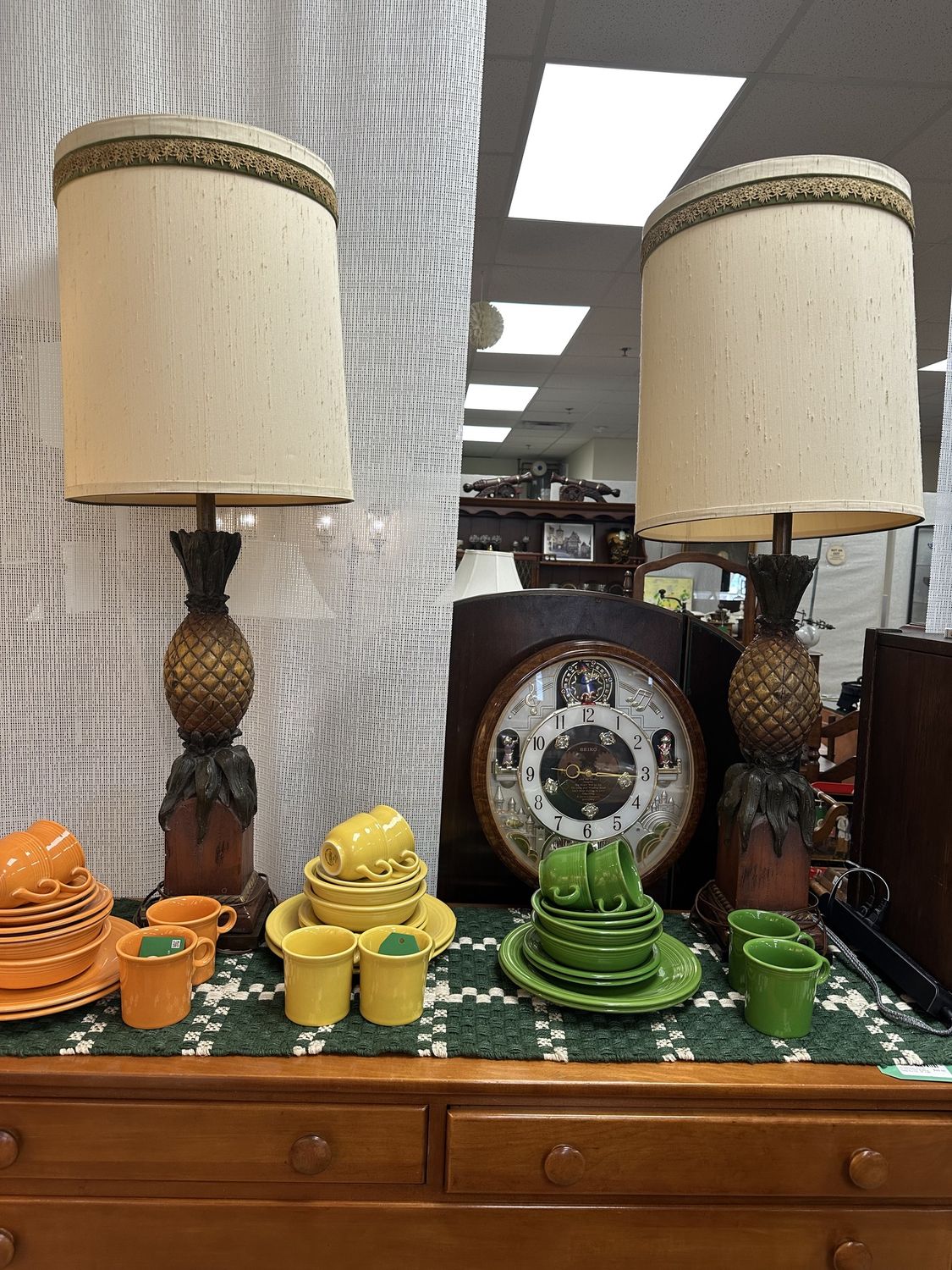 Lighting. USA. Frederick Cooper. Table Lamp (Pair).  Vintage, from Famous Maker. Pineapple Base with Shade. 41.5&quot;H