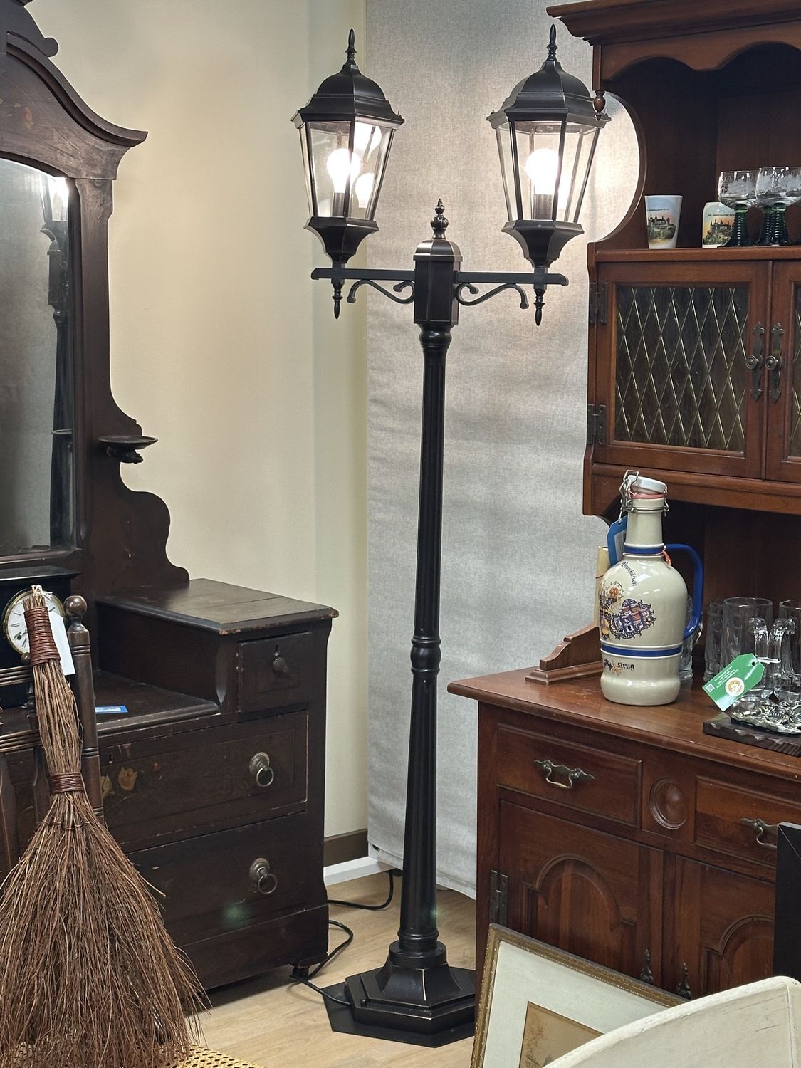 Lighting. Indoor/Outdoor Double Lamp Posts. Antique Bronze. 24&quot;W x 15&quot;D (at the base) x 75&quot;H