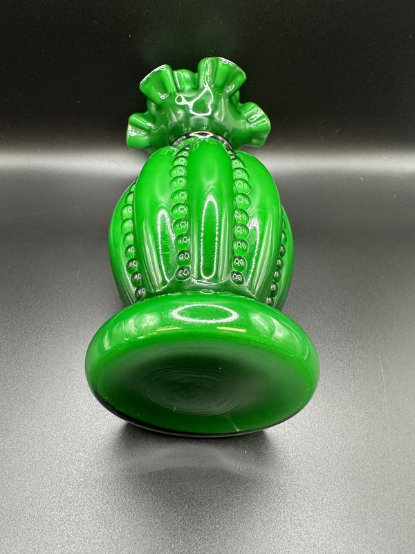 Glass. USA. Fenton. Vase. Beaded Melon. Ivy Green Overlay on White. 8.5"H