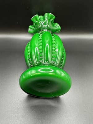 Glass. USA. Fenton. Vase. Beaded Melon. Ivy Green Overlay on White. 8.5"H