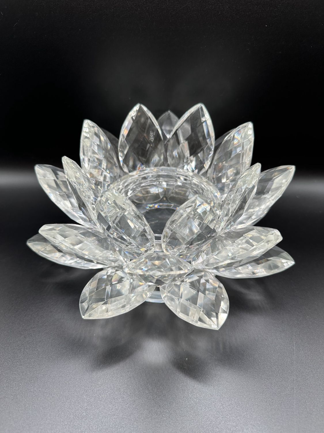 Candle Holder. Tahari. Clear Crystal Lotus Flower. 8&quot;W