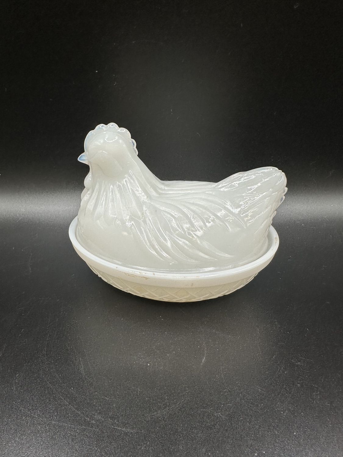 Glass. USA. Atlas. Milk Glass Hen on Nest. White. 5&quot;L