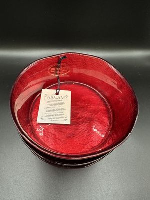 Glass. Made in Turkey. Akcom. [NEW] Small Red Bowl w/Handmade Appearance. 5"W (Set of 4)