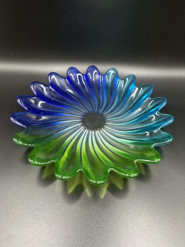Glass. Germany. Walther &amp; Sohne. Blue and Green Plate w/Scalloped Edge. 8&quot;W