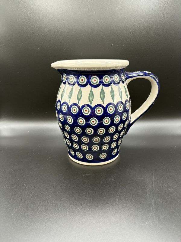 Polish Pottery. Poland. Pitcher. Peacock Pattern. 7&quot;H