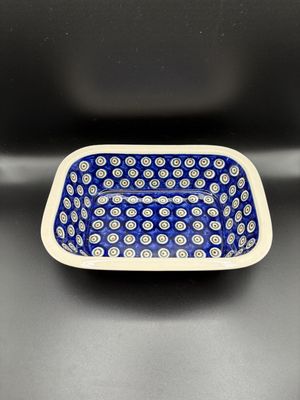 Polish Pottery. Poland. Rectangular Serving Dish/Baker. Peacock Pattern. 9.75"W x 7"L