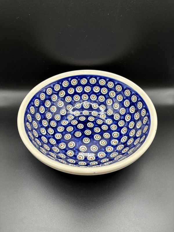 Polish Pottery. Poland. Round Serving Bowl. Peacock Pattern. 9.5'W