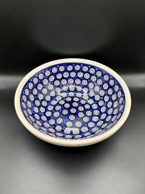 Polish Pottery. Poland. Round Serving Bowl. Peacock Pattern. 9.5'W