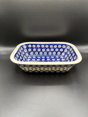 Polish Pottery. Poland. Rectangular Serving Dish/Baker. Peacock Pattern. 9.75"W x 7"L