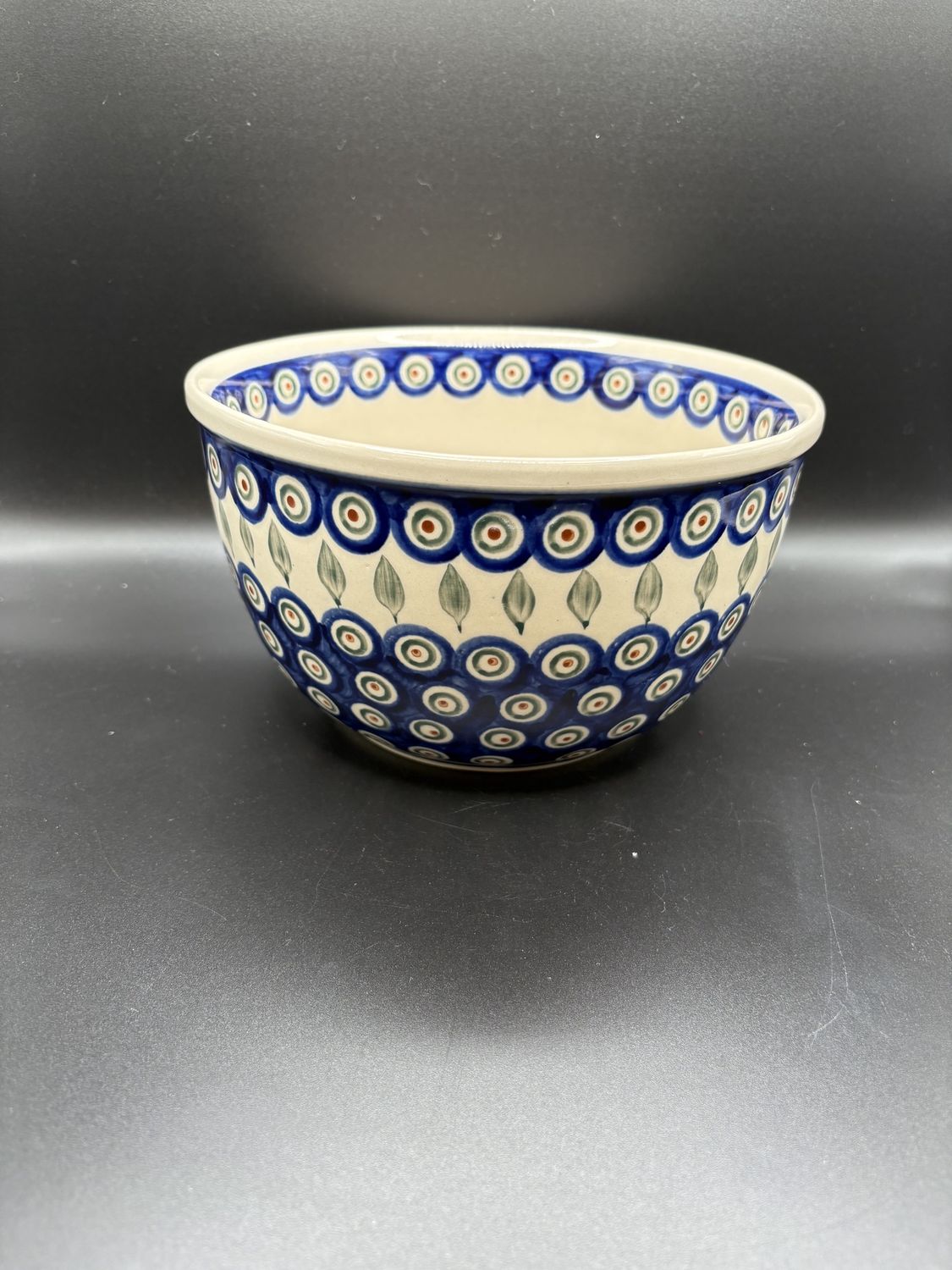 Polish Pottery. Poland. Mixing Bowl. Peacock Pattern. 8&quot;W