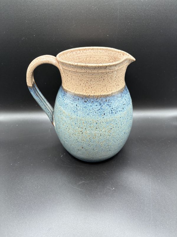 Pottery. USA. Wheeler Ceramics. Pitcher. Blue Base w/Beige Top and Speckles. 7&quot;H