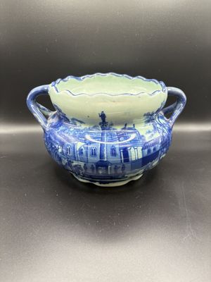Ceramic. England.  Victoria Ware. Vintage Ironstone Blue &amp; Teal Planter w/Handles. 9"W