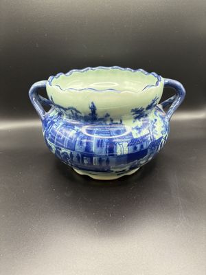 Ceramic. England.  Victoria Ware. Vintage Ironstone Blue &amp; Teal Planter w/Handles. 9"W