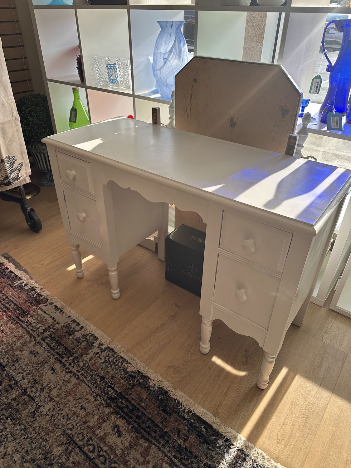 Furniture. Dressing Table with Mirror. Antique. Painted White. 40&quot;W