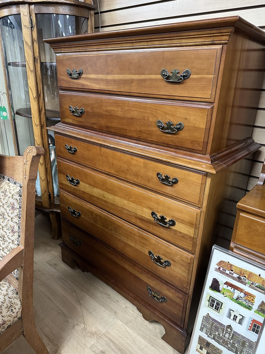Furniture. USA. Highboy Chest. 6 Drawers. Medium Oak. 36&quot;W x 49.75&quot;H